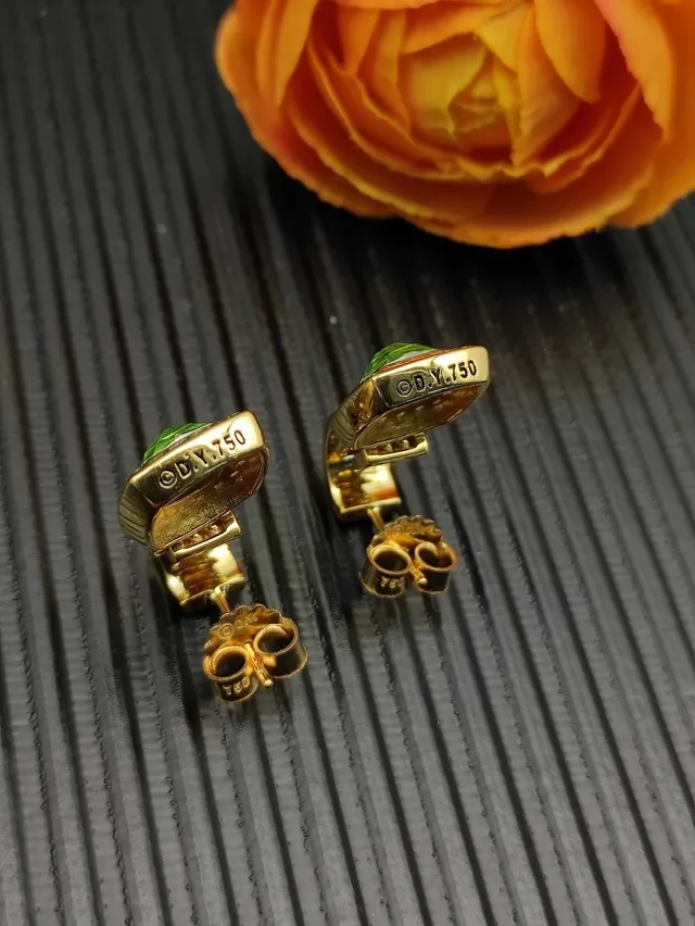 David Yurman Aretes Halo con Gemas Verdes y Diamantes en Tono Dorado 5