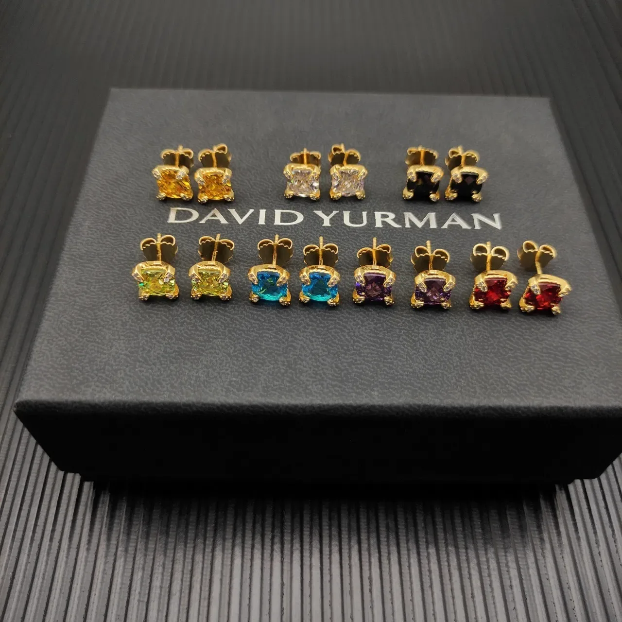 David Yurman Gold-Tone Square Green Gemstone Stud Earrings 3