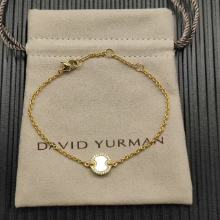 David Yurman سلسلة ذهبية بيضاء سلسلة دائرية إطار بافيه قلادة سوار