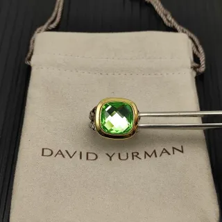 David Yurman ذهب أخضر خاتم حجر كريم مقصوص على شكل وسادة بإطار