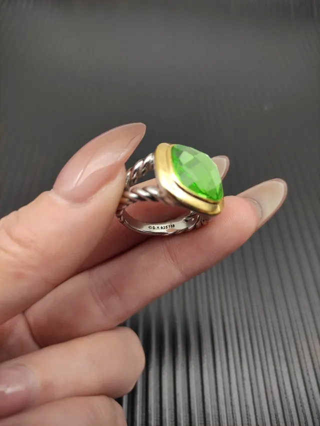 David Yurman Green Gold Cushion-Cut Gemstone Bezel Ring 6