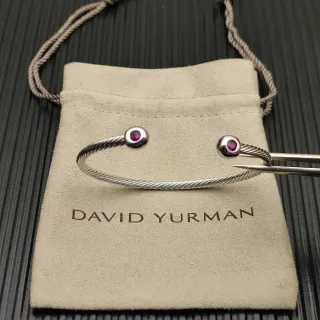 David Yurman 银色粉色电缆扭转金属球形端盖手链