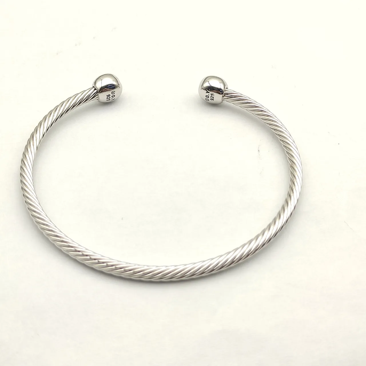 David Yurman Silver Pink Cable-Twist Metal Spherical End Caps Bracelet 6