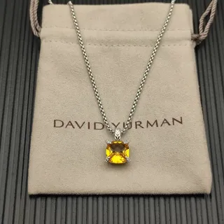 David Yurman हलুদ সিলভার কুশন-কাট সাইট্রিন প্রং-সেট ডায়মন্ড অ্যাকসেন্ট নেকলেস