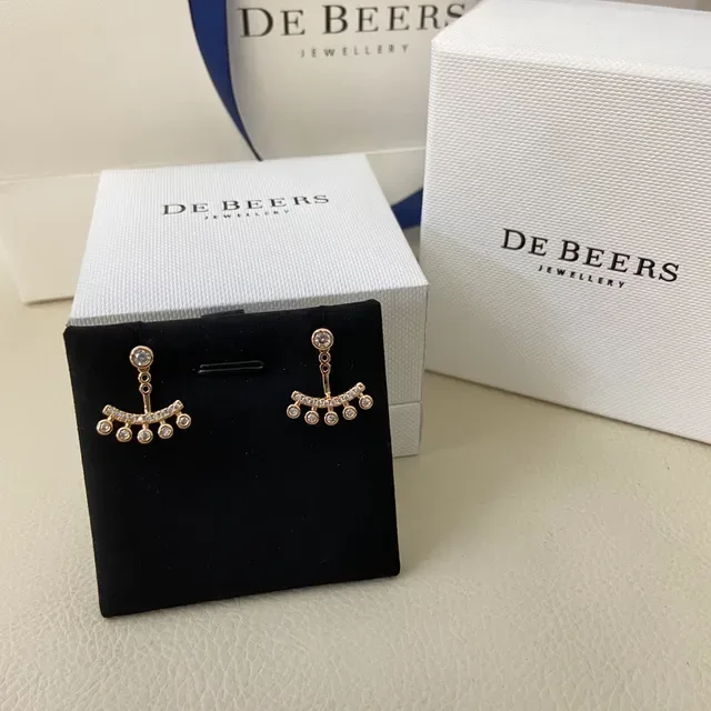 Boucles d'oreilles De Beers Or Argent Barre Courbée Pendantes Pavé-Set 5