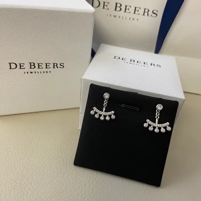 Boucles d'oreilles De Beers Or Argent Barre Courbée Pendantes Pavé-Set 6