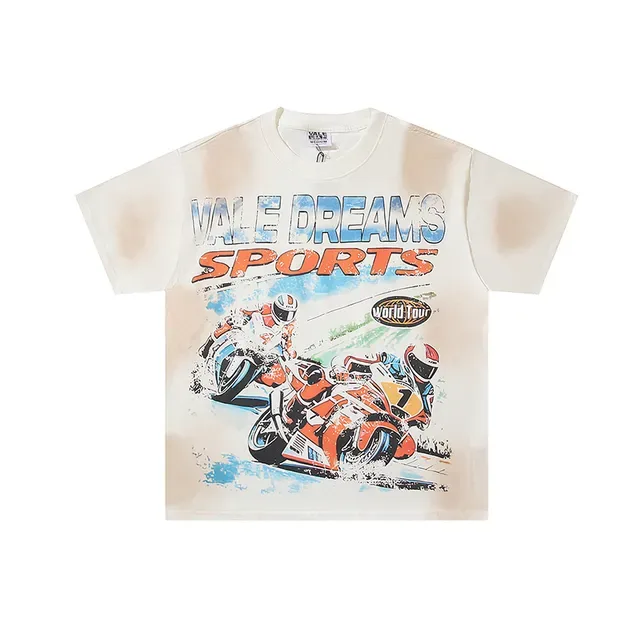 Distressed Charcoal Graphic Print Racer-Themed T-Shirt 3