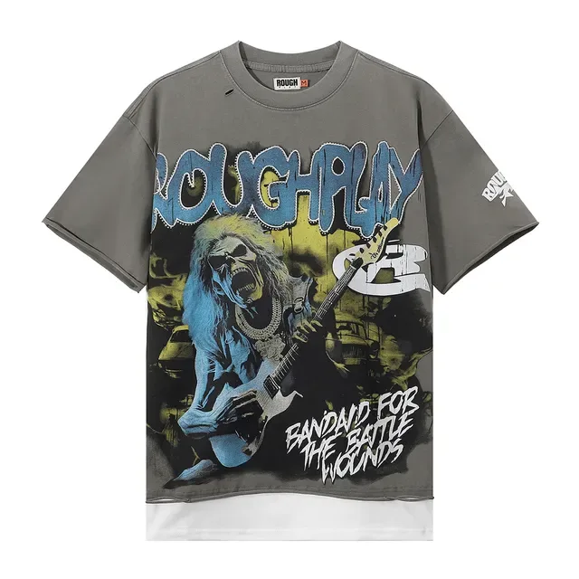 Distressed Graphic Oversized Washed Gray T-Shirt 4