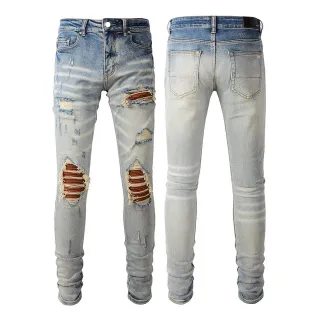 Distressed Slim-Fit Light-Wash Blue Jeans