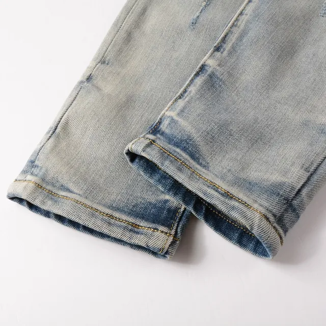 Distressed Slim-Fit Light-Wash Blue Jeans 4