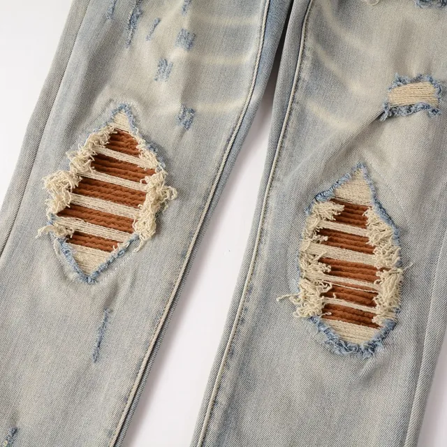 Distressed Slim-Fit Light-Wash Blue Jeans 8