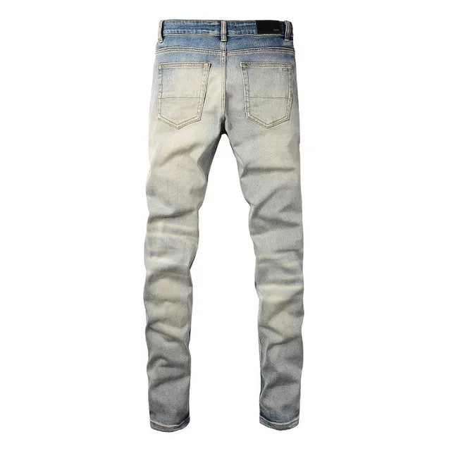 Distressed Slim-Fit Light-Wash Blue Jeans 19