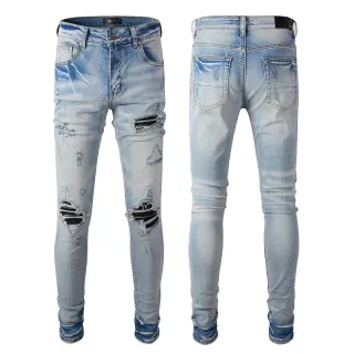 Distressed Slim-Fit Light-Wash Ripped Jeans