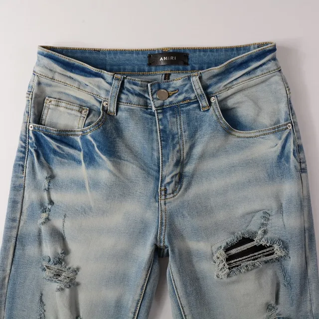 Distressed Slim-Fit Light-Wash Ripped Jeans 3