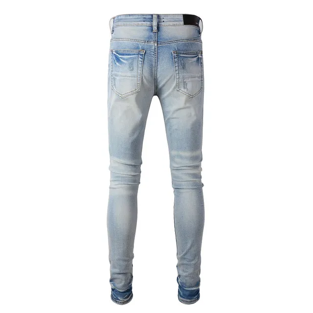 Distressed Slim-Fit Light-Wash Ripped Jeans 4