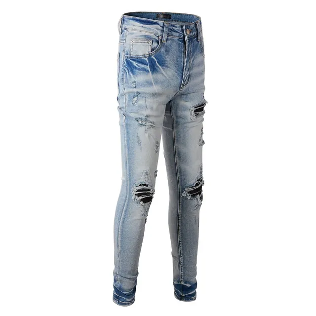 Distressed Slim-Fit Light-Wash Ripped Jeans 5