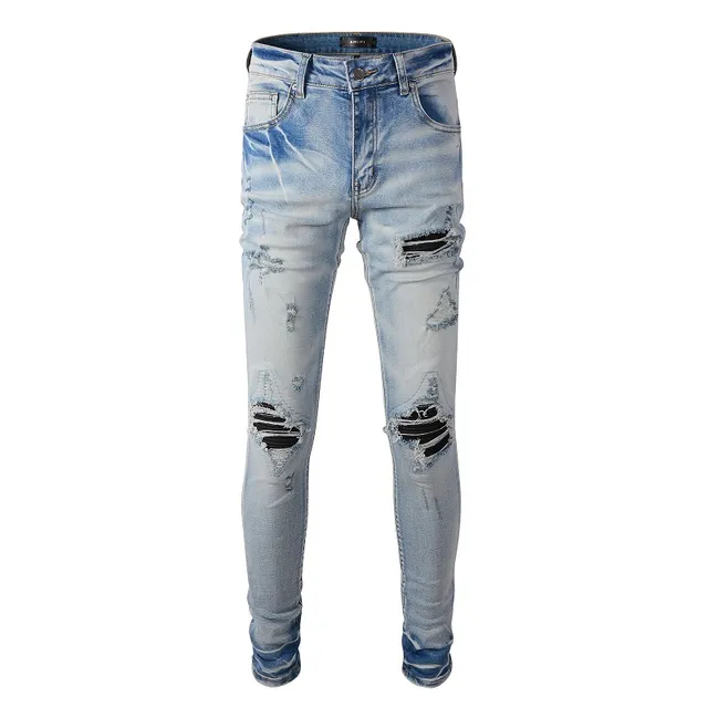 Distressed Slim-Fit Light-Wash Ripped Jeans 6