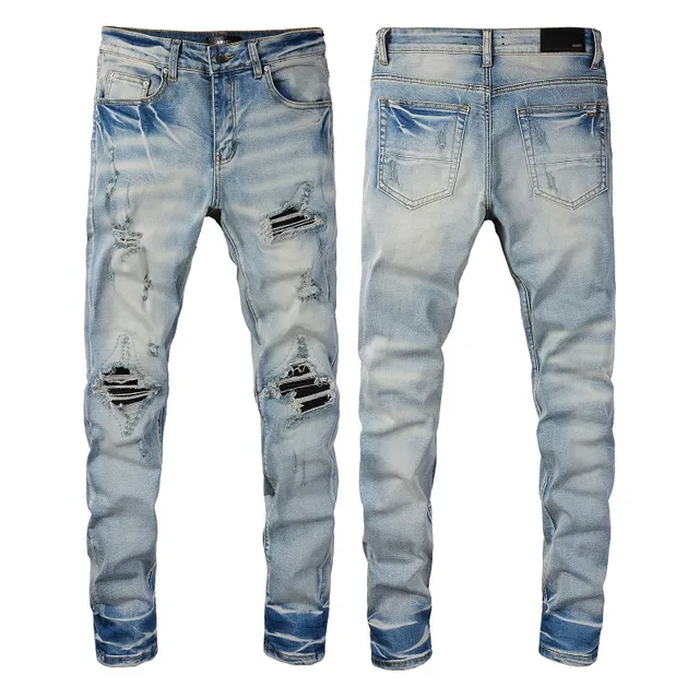 Distressed Slim-Fit Light-Wash Ripped Jeans 7