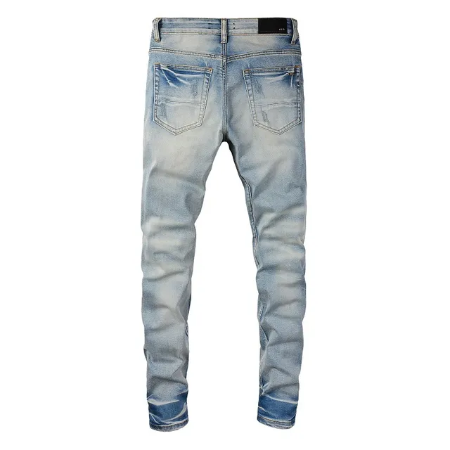 Distressed Slim-Fit Light-Wash Ripped Jeans 8