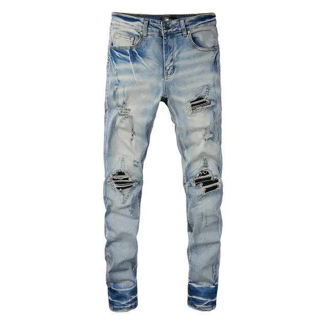 Distressed Slim-Fit Light-Wash Ripped Jeans 9
