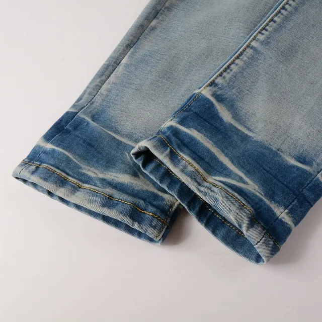Distressed Slim-Fit Light-Wash Ripped Jeans 11