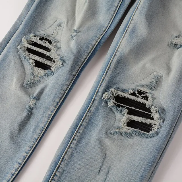 Distressed Slim-Fit Light-Wash Ripped Jeans 15