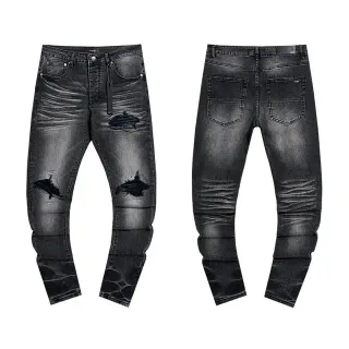 Distressed Slim-Fit Washed Black Ripped Jeans