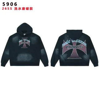 Distressed Wash Black Graphic Print Hoodie