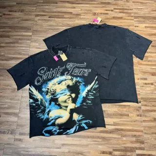 Distressed Washed Black Graphic Print Oversized T-Shirt