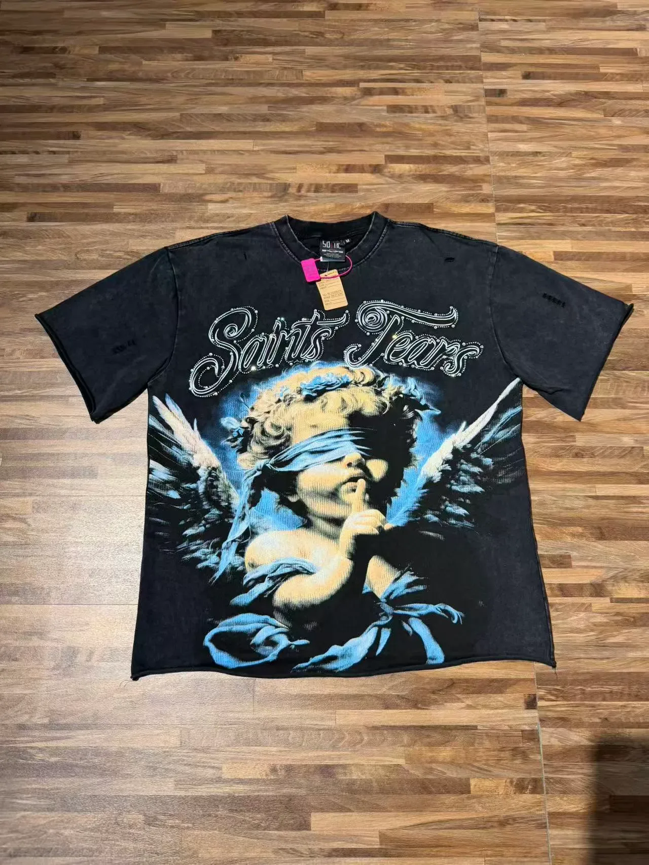 Distressed Washed Black Graphic Print Oversized T-Shirt 3