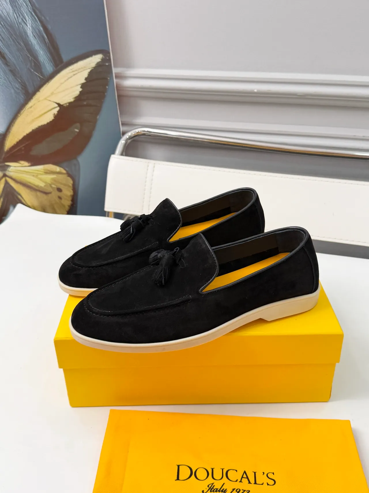 Doucal's Black Beige Suede Tassel Detail Loafer 4