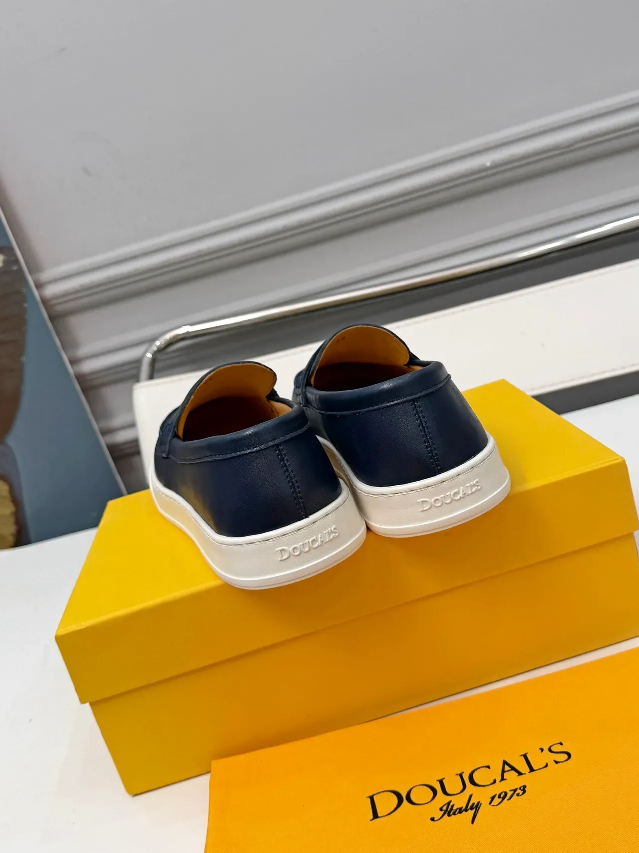 DOUCAL'S Navy White Leather Penny Strap Loafer 3