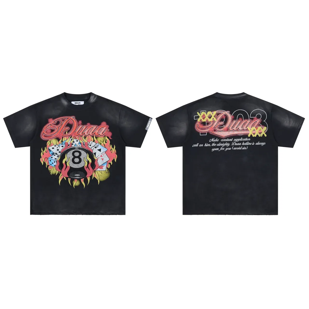 DUAA Graphic-Print Flame Motif 8-Ball Dice Ace T-Shirt 2