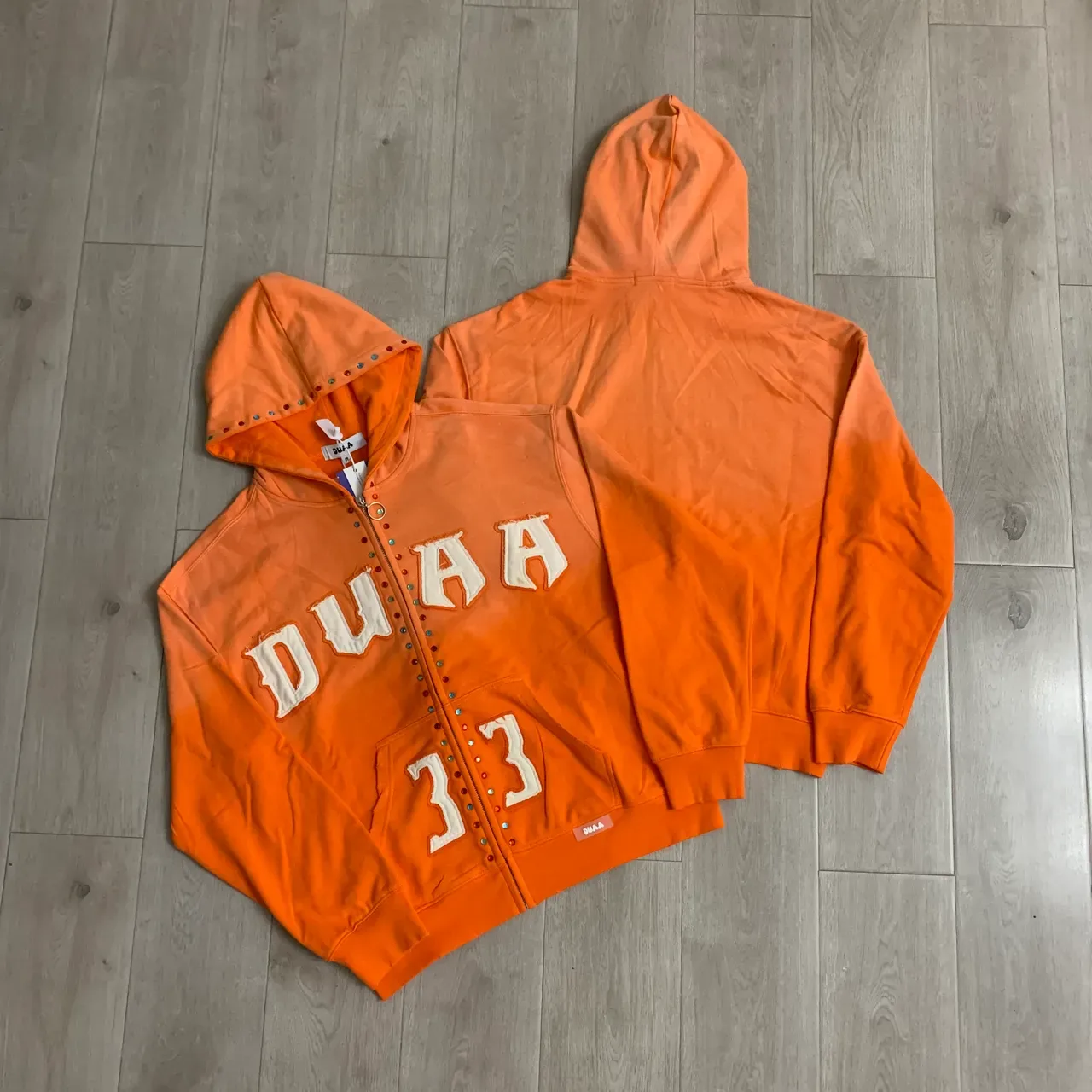 DUAA Hoodie Orange Multicolore Full-Zip Aplique Lettering 11