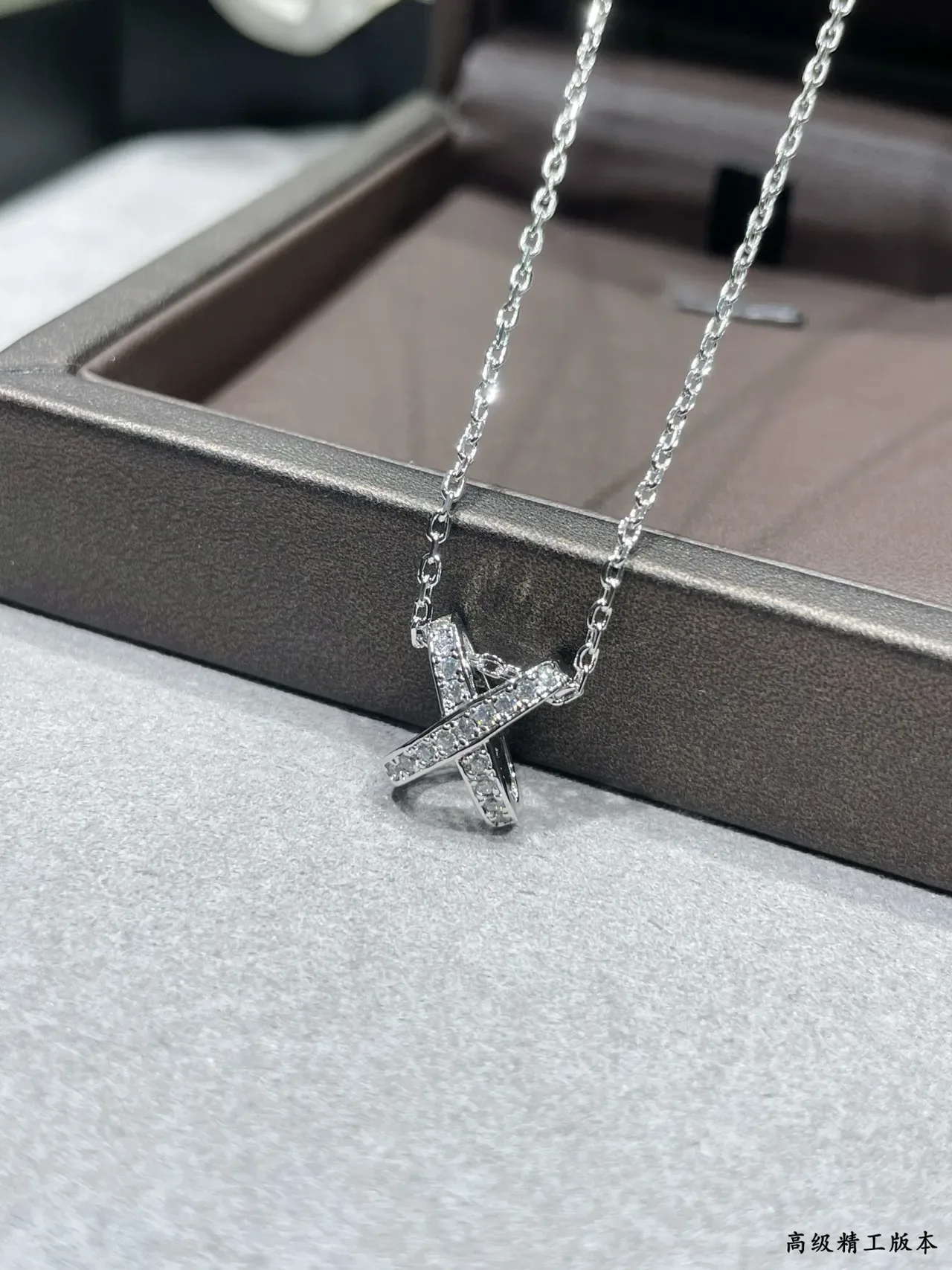 Dual-Tone X-Shaped Pavé Pendant Necklaces 3