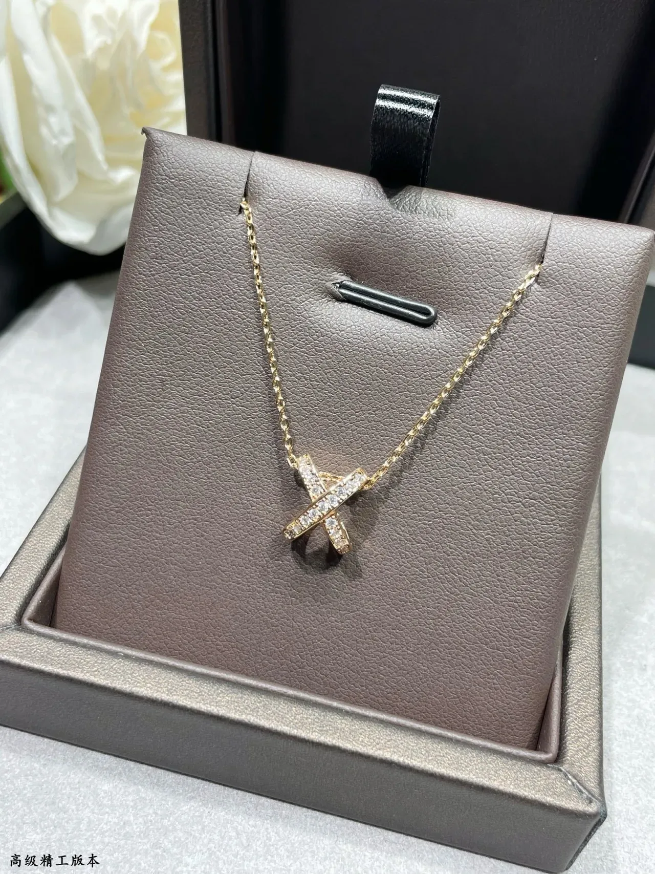 Dual-Tone X-Shaped Pavé Pendant Necklaces 7