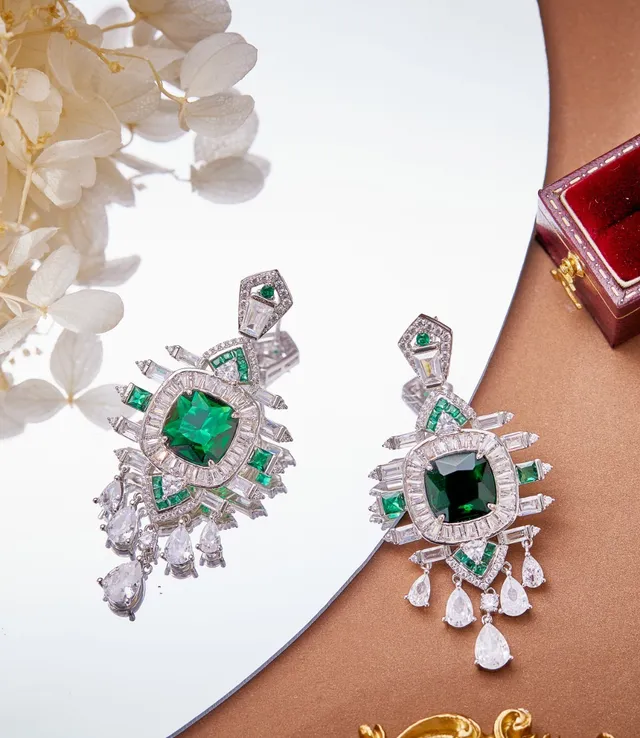 Emerald and Diamond Chandelier-Style Drop Earrings 6