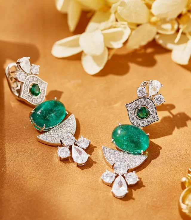 Emerald and Diamond Multi-Tier Drop Earrings 2