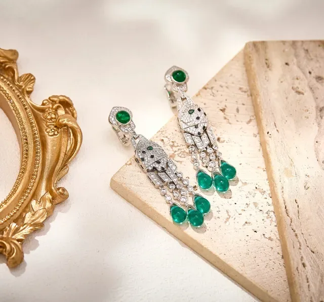 Emerald and Pavé Diamond Chandelier Earrings 4
