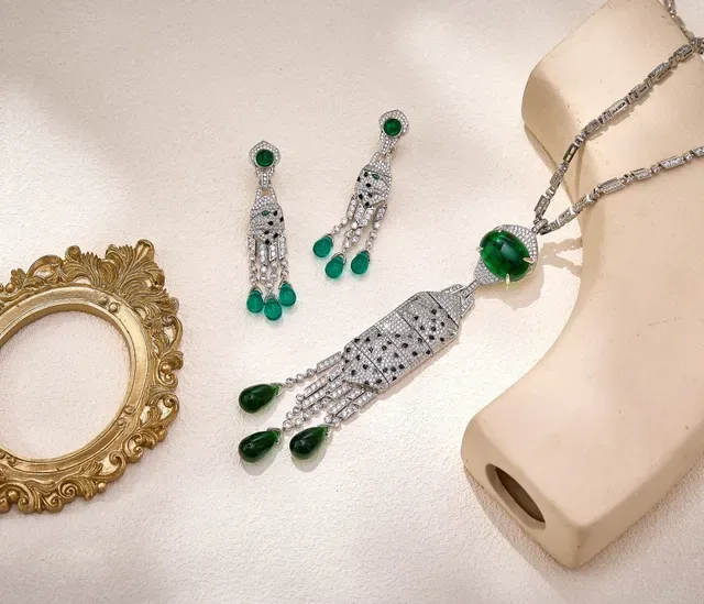 Emerald and Pavé Diamond Chandelier Earrings 6