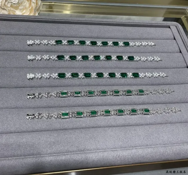 Emerald-Cut Green and Clear Stone Silver-Tone Bracelets 4