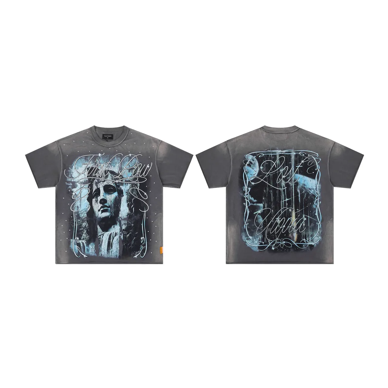 FIRST ROWS Graphic-Print Rhinestone-Embellished Charcoal Gray T-Shirt 2