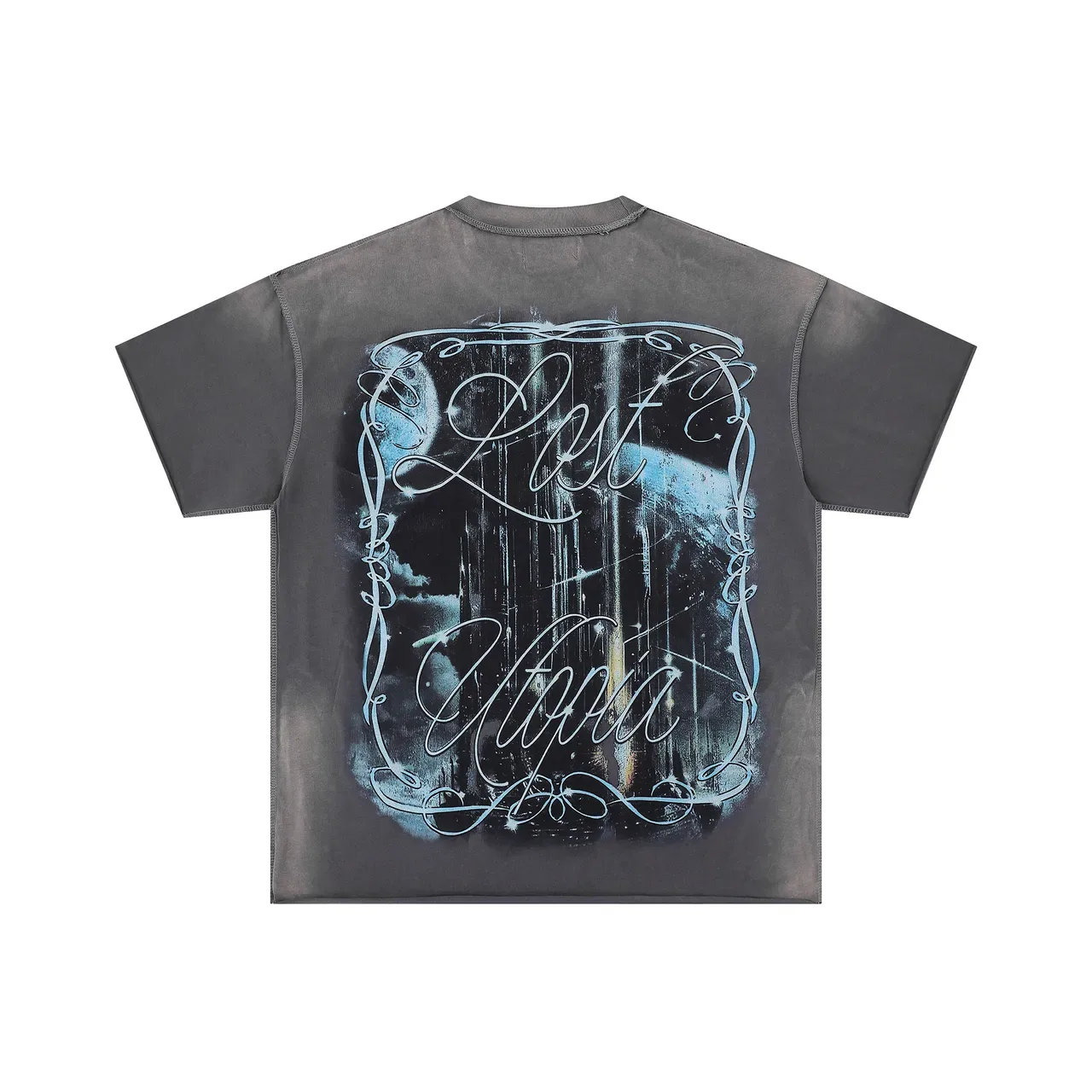 FIRST ROWS Graphic-Print Rhinestone-Embellished Charcoal Gray T-Shirt 3