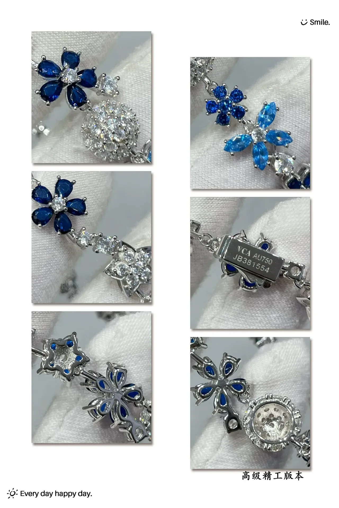 Floral and Star Motif Blue and Clear Stone Bracelet 2