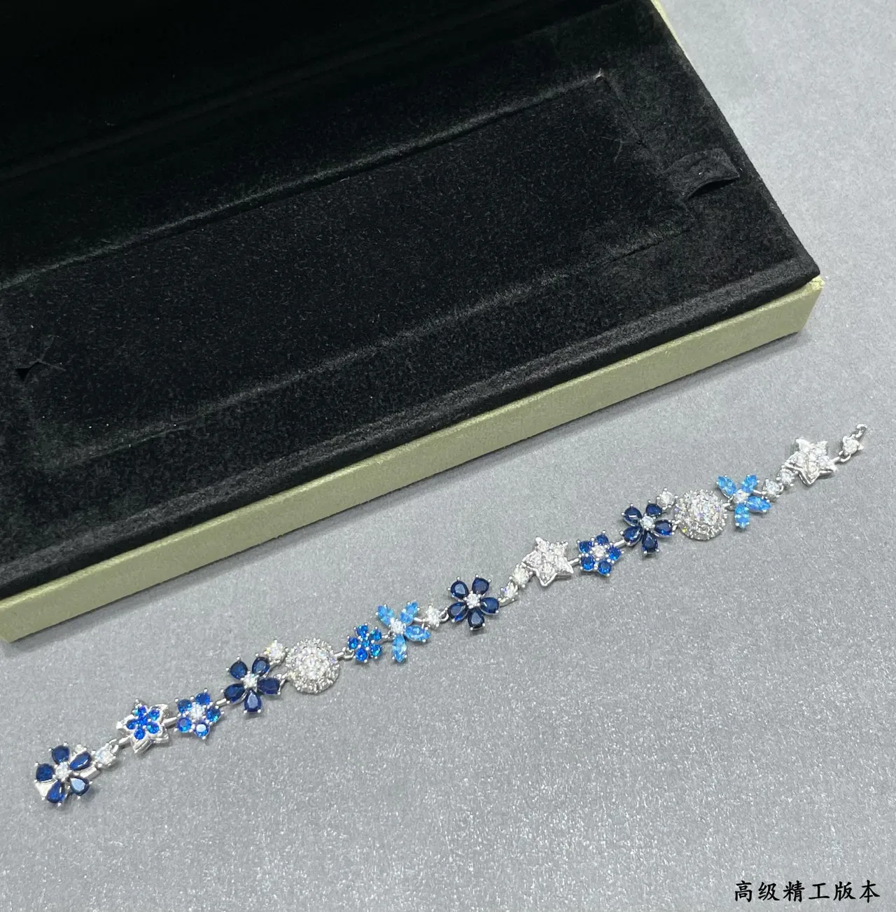 Floral and Star Motif Blue and Clear Stone Bracelet 3