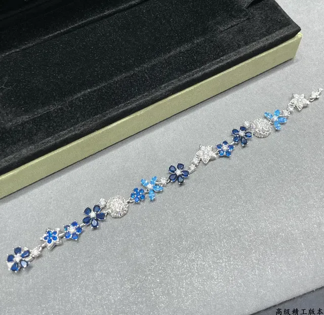 Floral and Star Motif Blue and Clear Stone Bracelet 4