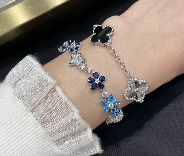 Floral and Star Motif Blue and Clear Stone Bracelet 7