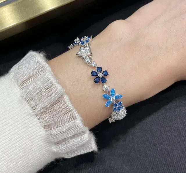 Floral and Star Motif Blue and Clear Stone Bracelet 9