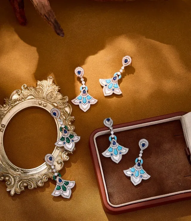 Floral Motif Turquoise and White Inlay Drop Earrings 4