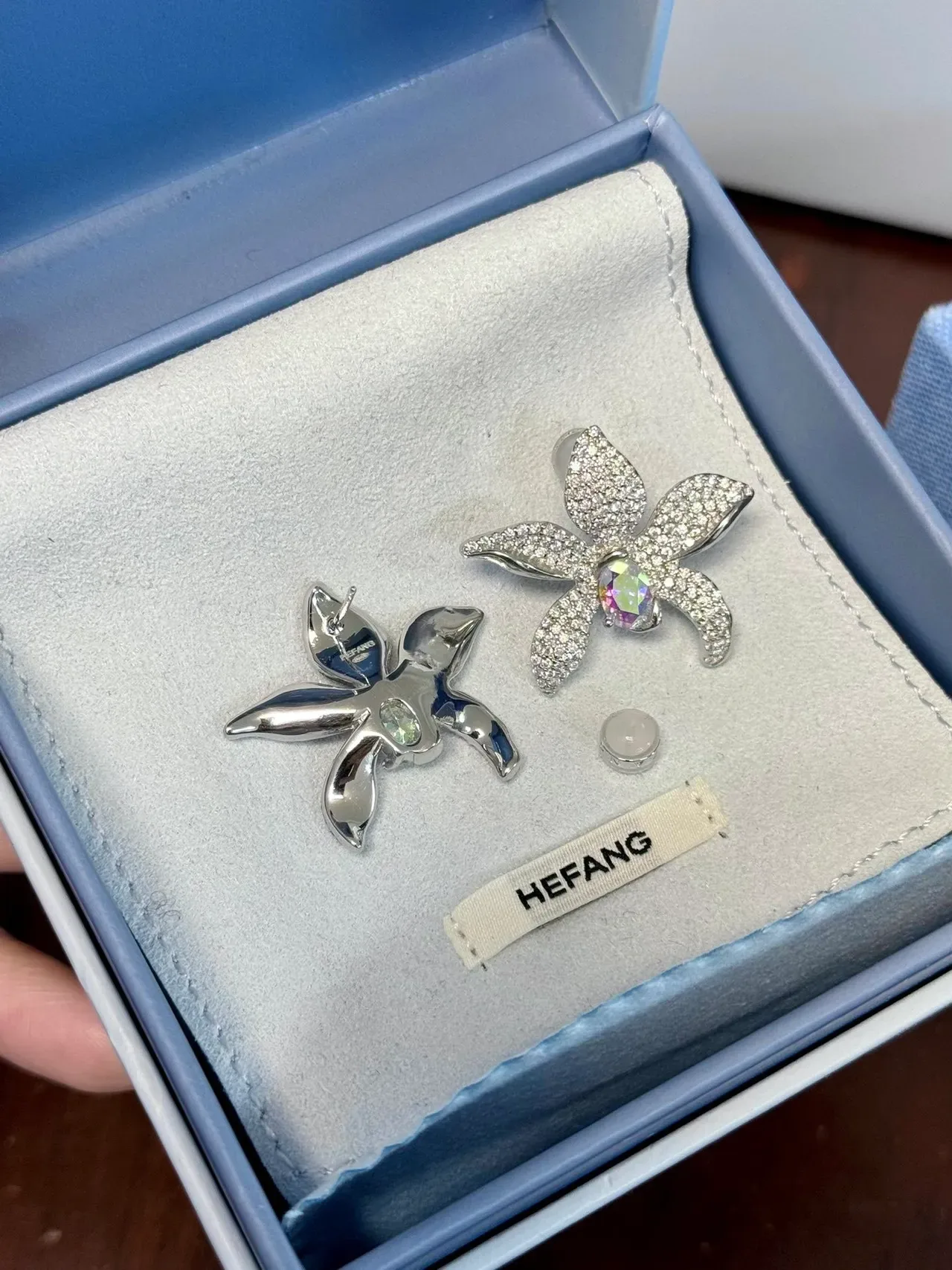 Floral Pavé-Set Iridescent Center Stone Earrings 5